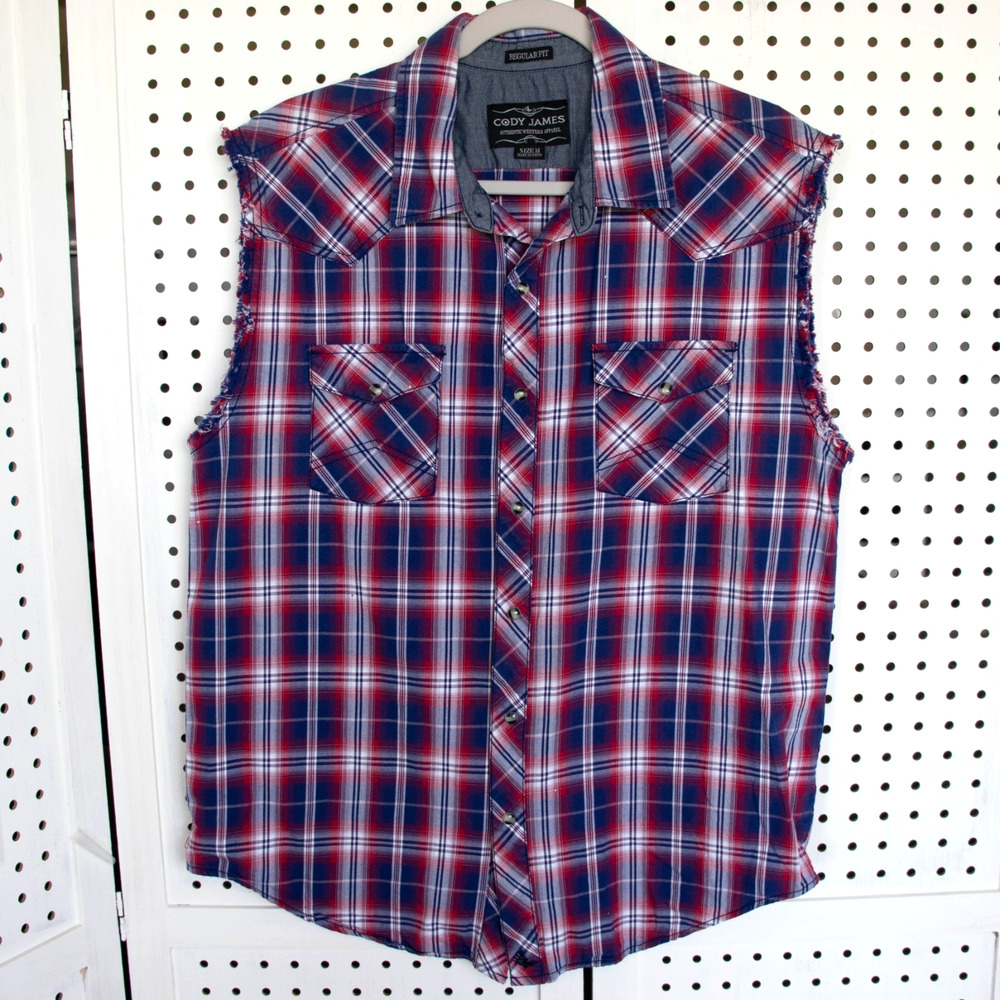 Cody James Mens SIZE M Sleeveless Western Pearl Snap Shirt Cowboy